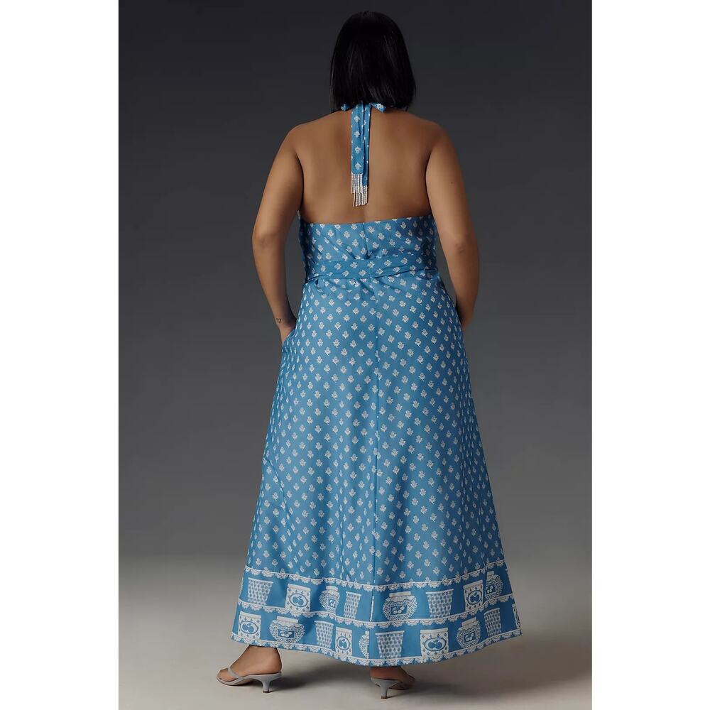 New Anthropologie Rachel Antonoff Rainey Halter Maxi Dress $348 PLUS 1X Blue - Picture 4 of 5